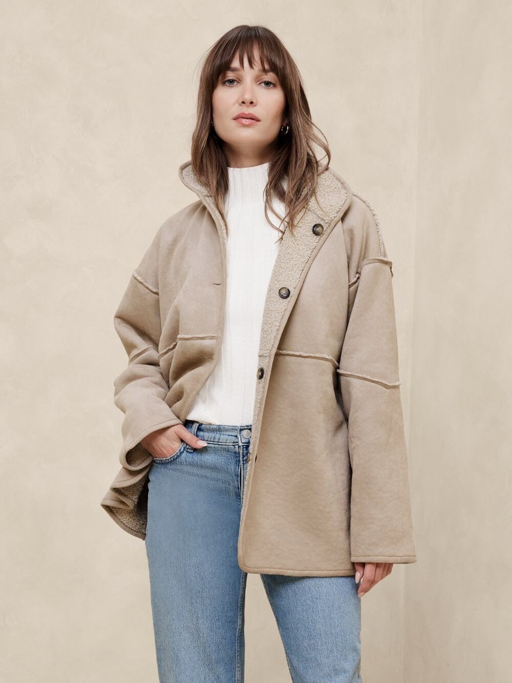 Banana Republic Factory Women’s Medium Reversible Vegan Suede Sherpa Jacket